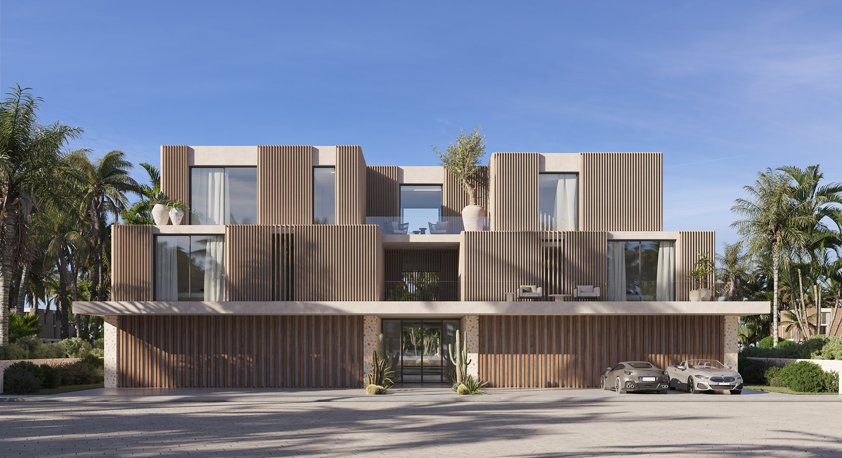 Façades designed to maximize light, views, and privacy.