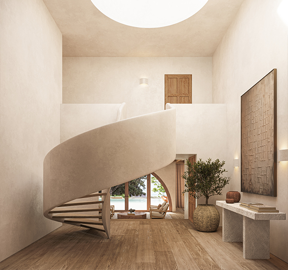 Refined hallway with custom wood paneling and indirect lighting, blending luxury with architectural minimalism.