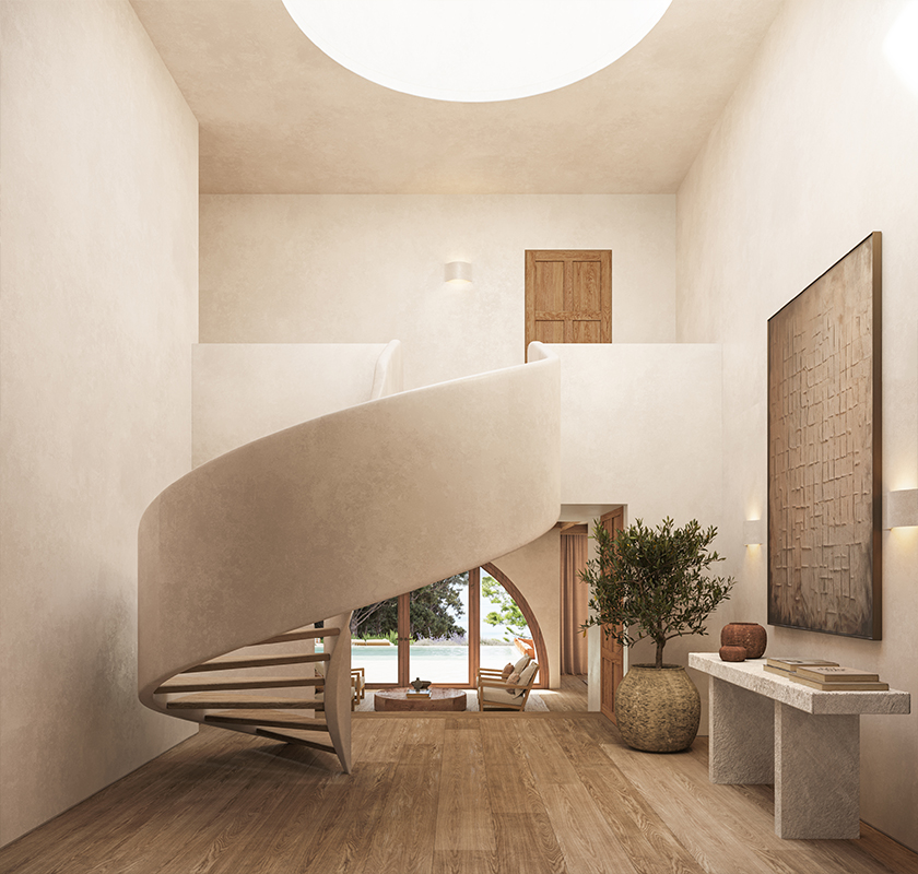 Refined hallway with custom wood paneling and indirect lighting, blending luxury with architectural minimalism.