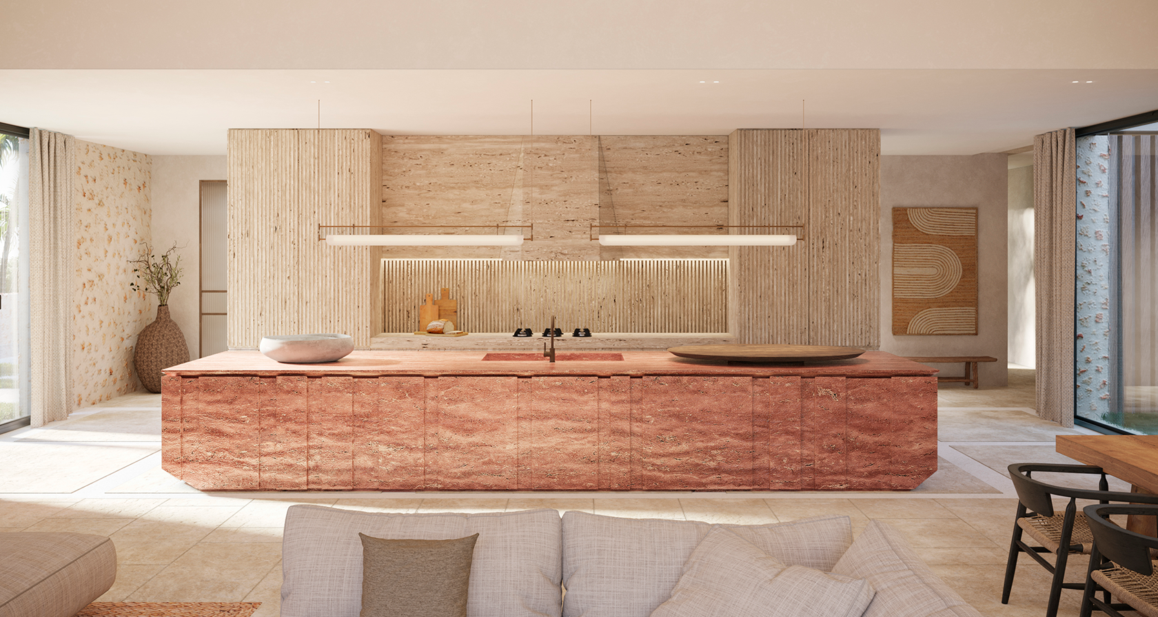 Contemporary kitchen with natural materials and clean lines.