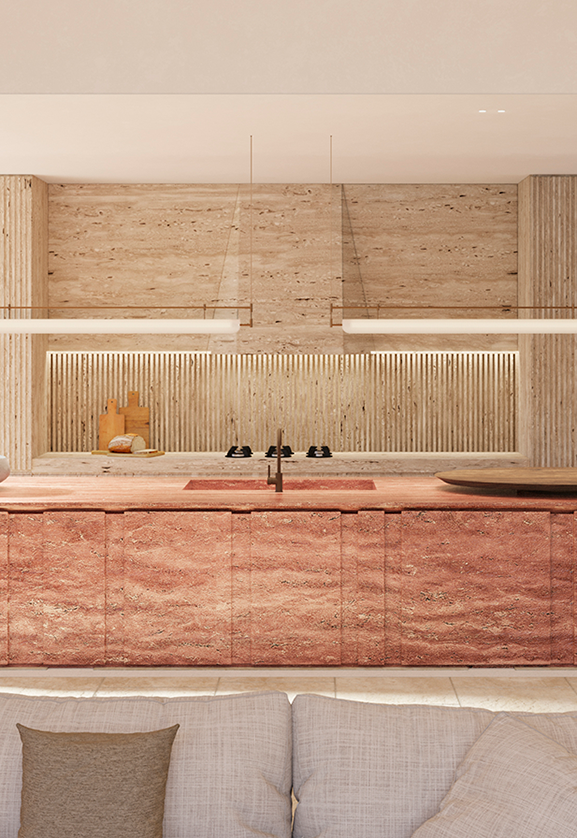 Contemporary kitchen with natural materials and clean lines.