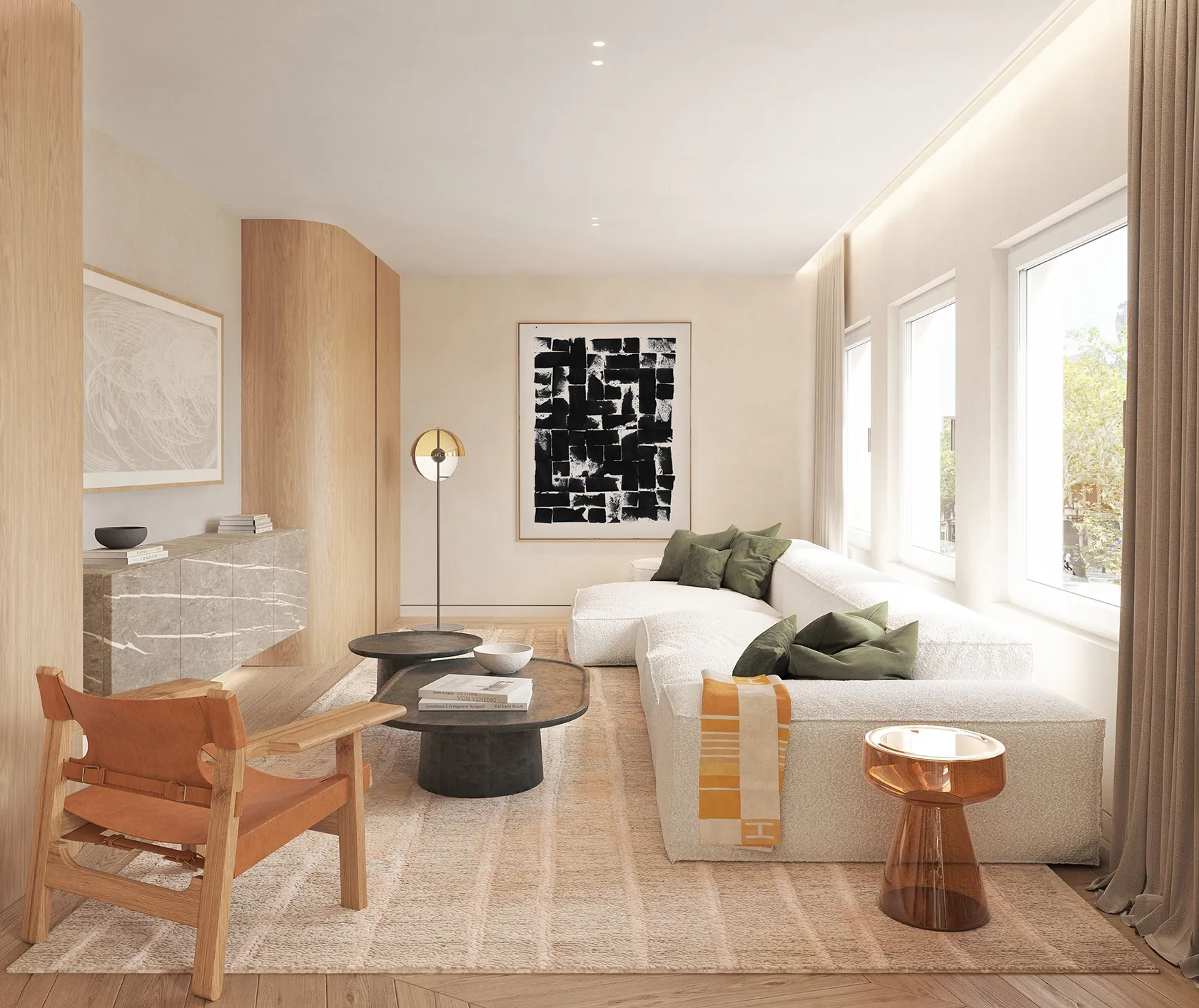 Spacious living area combining light, balance, and understated sophistication.