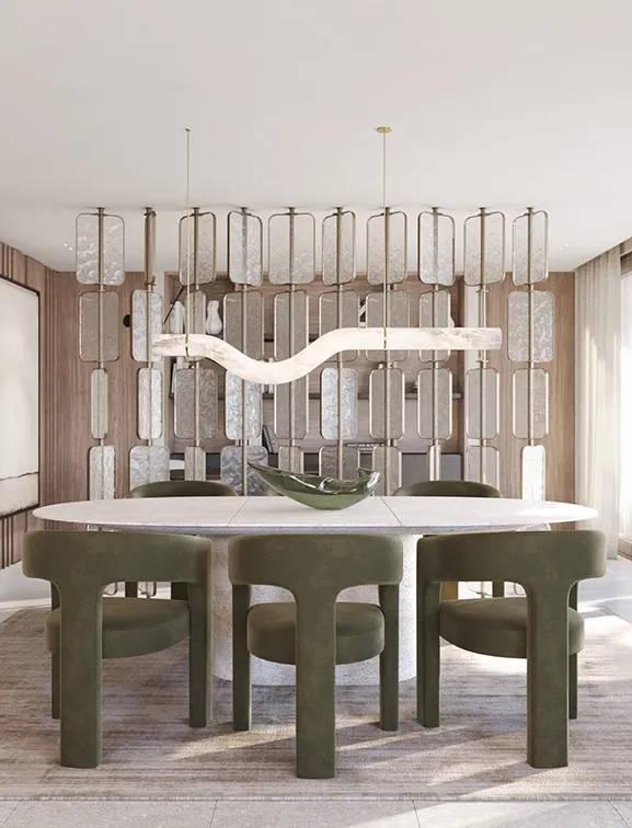 Organic-shaped furniture with clean lines