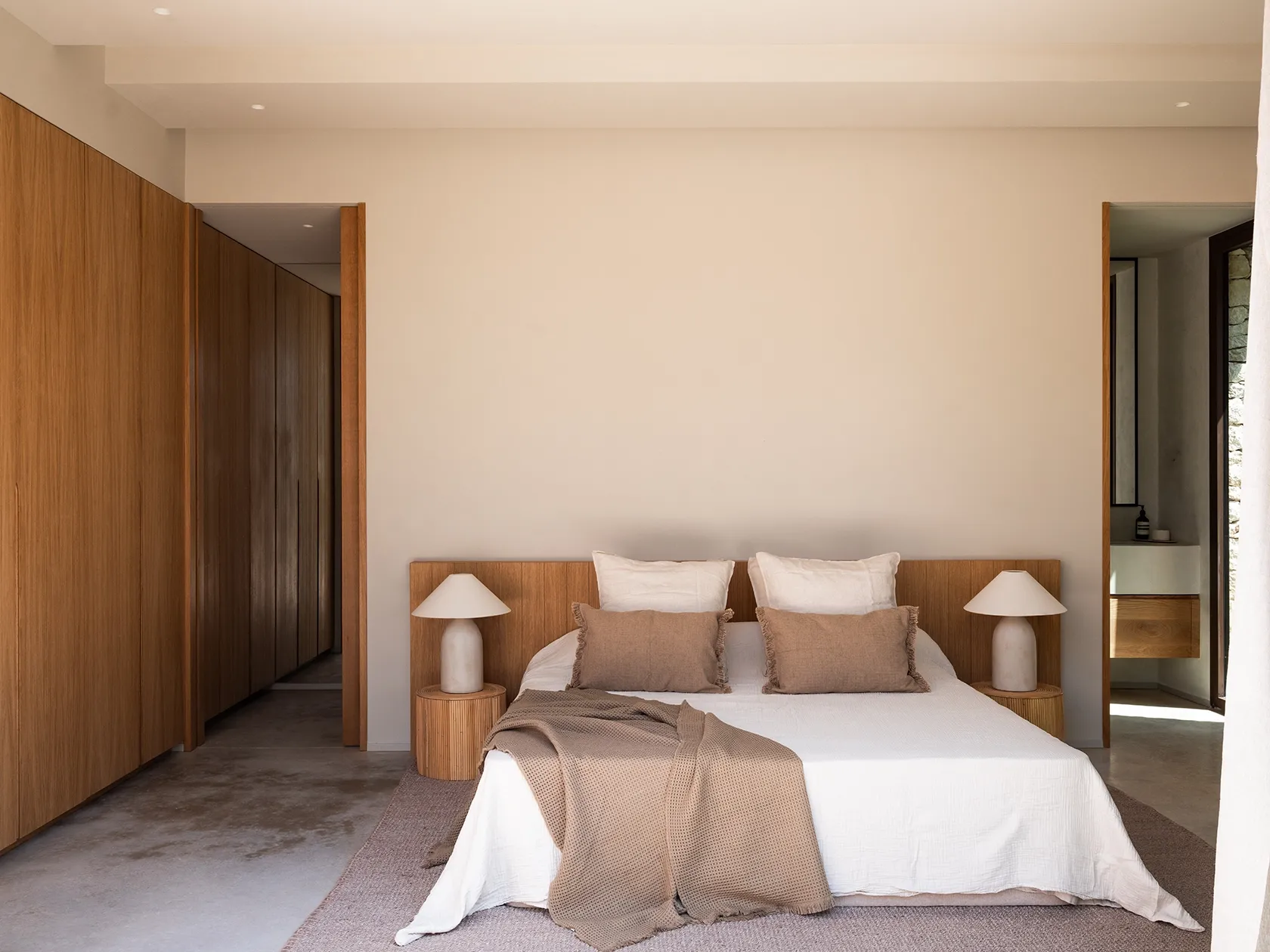 A serene retreat with soft tones and natural materials.
