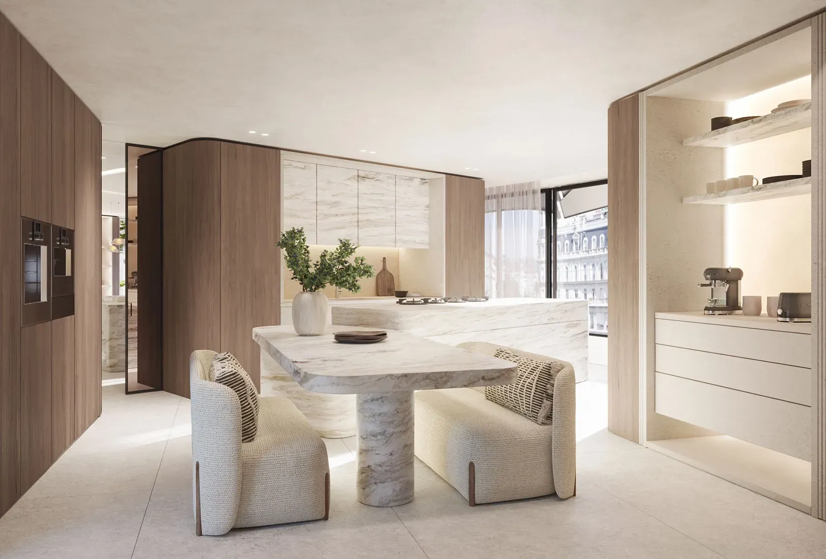Stylish rooftop terrace with custom seating, shade sails and greenery, offering luxury outdoor living.