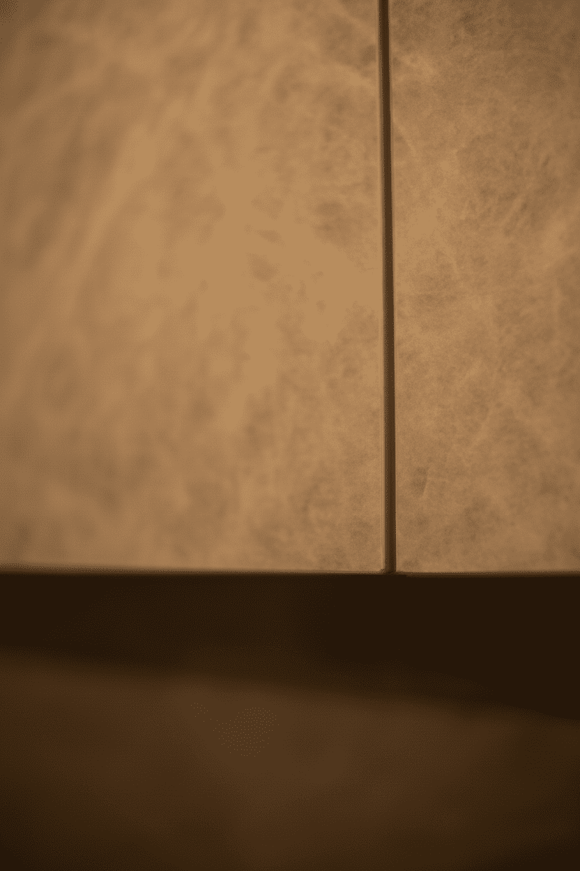 Textured wall panels in natural tones creating depth and material contrast in the apartment interior