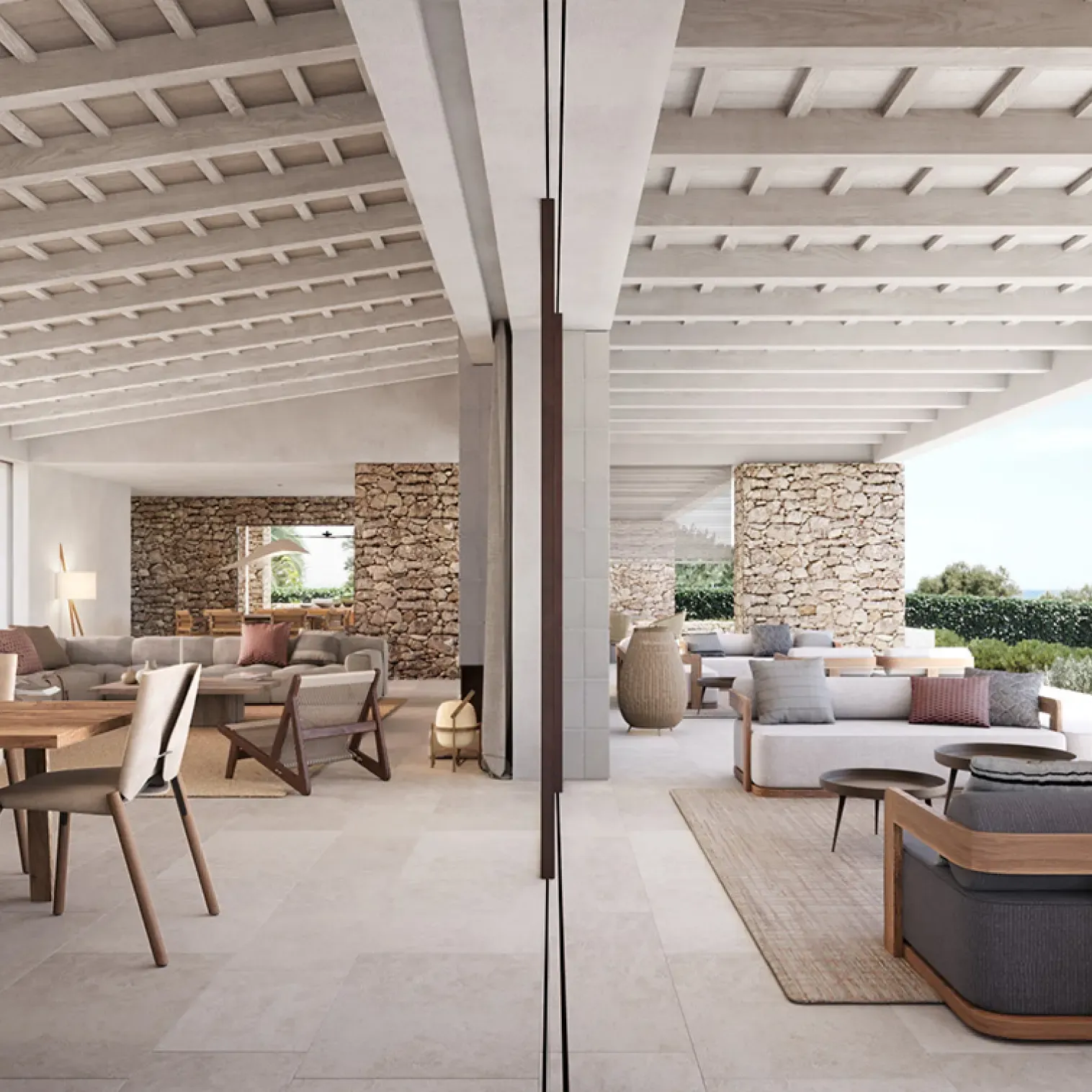 Lounge area opening to the outdoors, blending interior and exterior spaces.