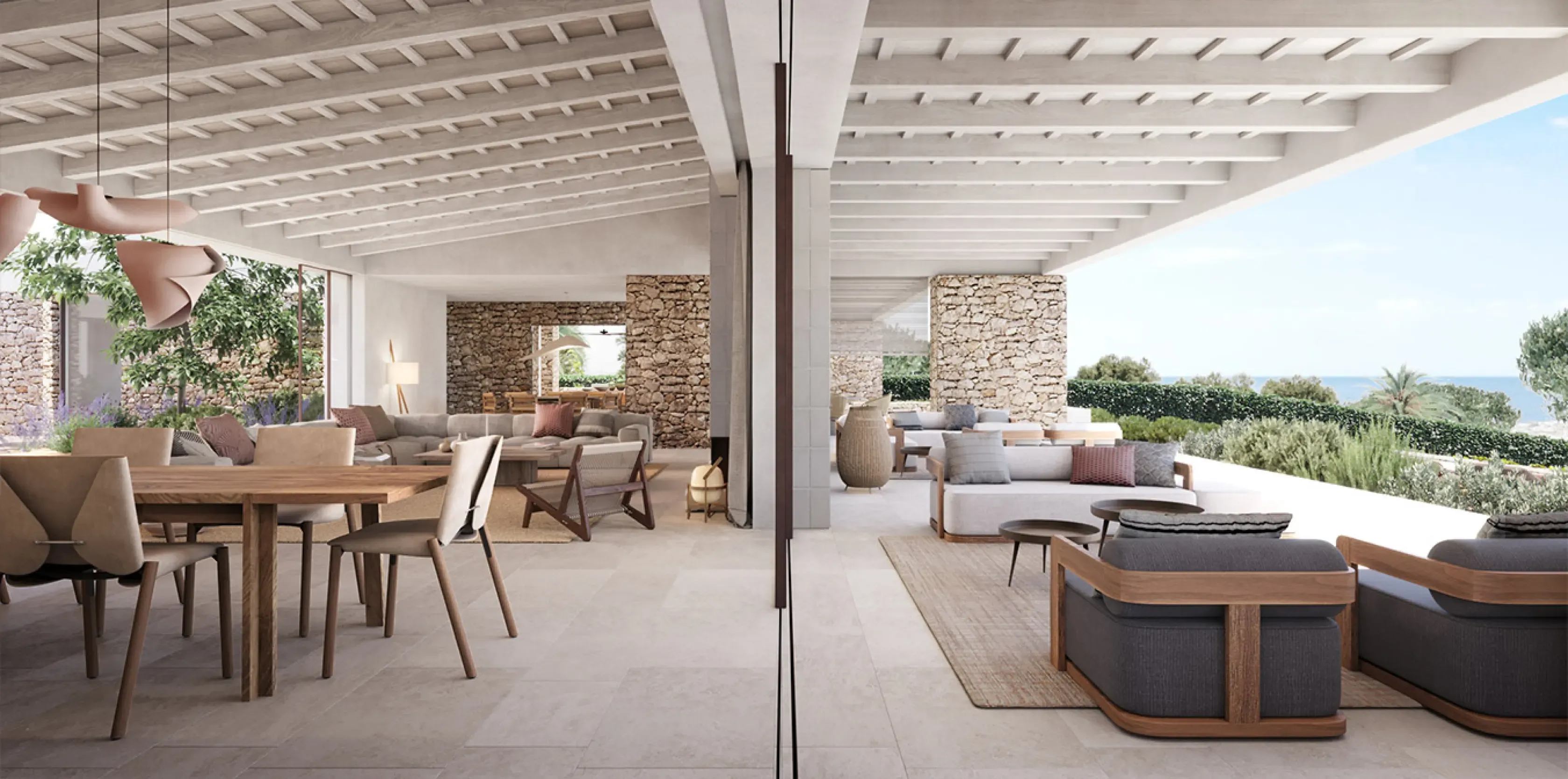 Lounge area opening to the outdoors, blending interior and exterior spaces.