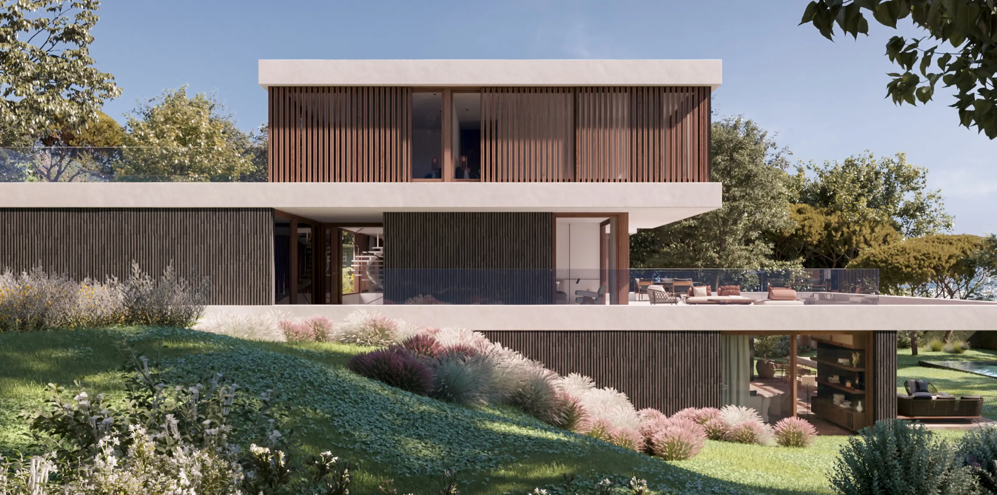 Side elevation of Pearson K Villa showcasing minimalist lines and native landscaping