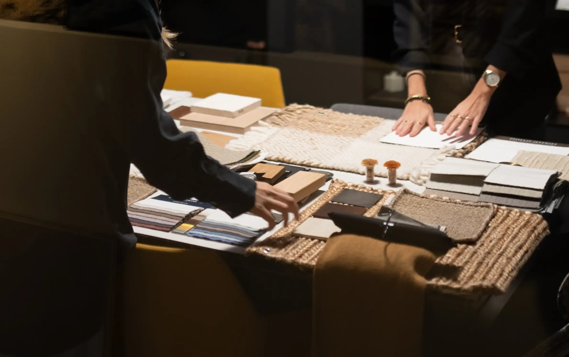 Design consulting process at LUV Lifestyle with curated textures, fabrics, and material palettes